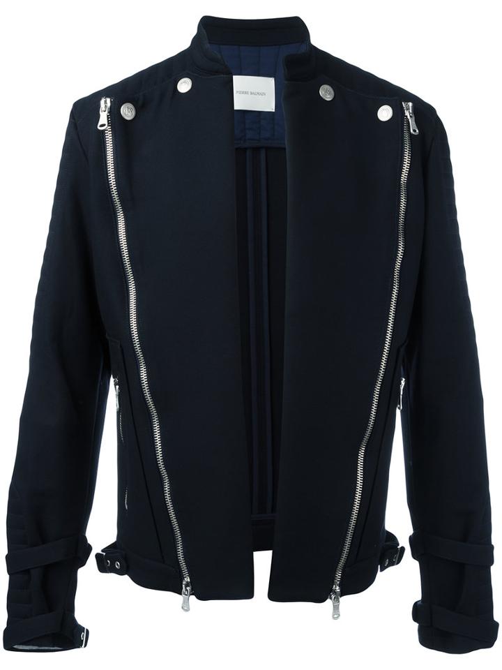 Pierre Balmain Diagonal Zips Open Jacket, Men's, Size: 52, Blue, Cotton