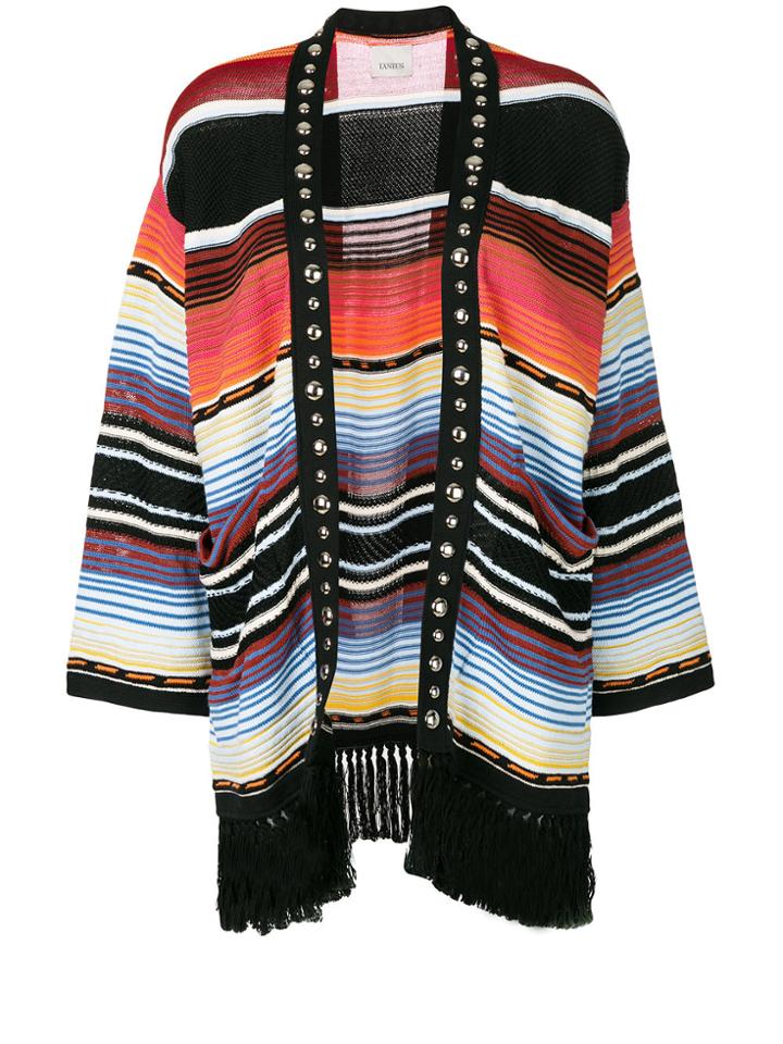Laneus Striped Fringed Hem Cardigan-coat - Multicolour