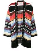 Laneus Striped Fringed Hem Cardigan-coat - Multicolour