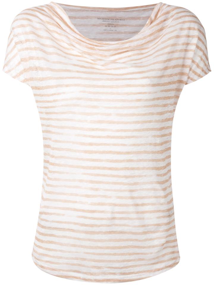 Majestic Filatures Cowl Neck Stripe T-shirt, Women's, Size: Iii, White, Linen/flax