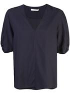 Tibi Viscose Twill V-neck Top - Blue