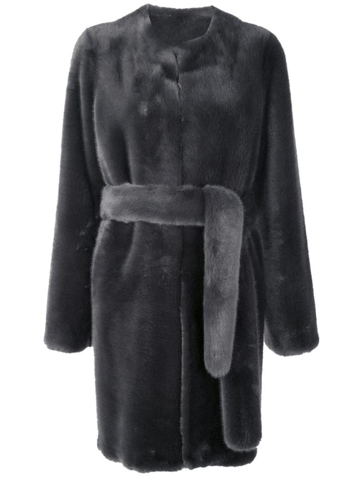 Vera Wang Faux Fur Belted Coat - Grey