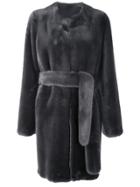 Vera Wang Faux Fur Belted Coat - Grey