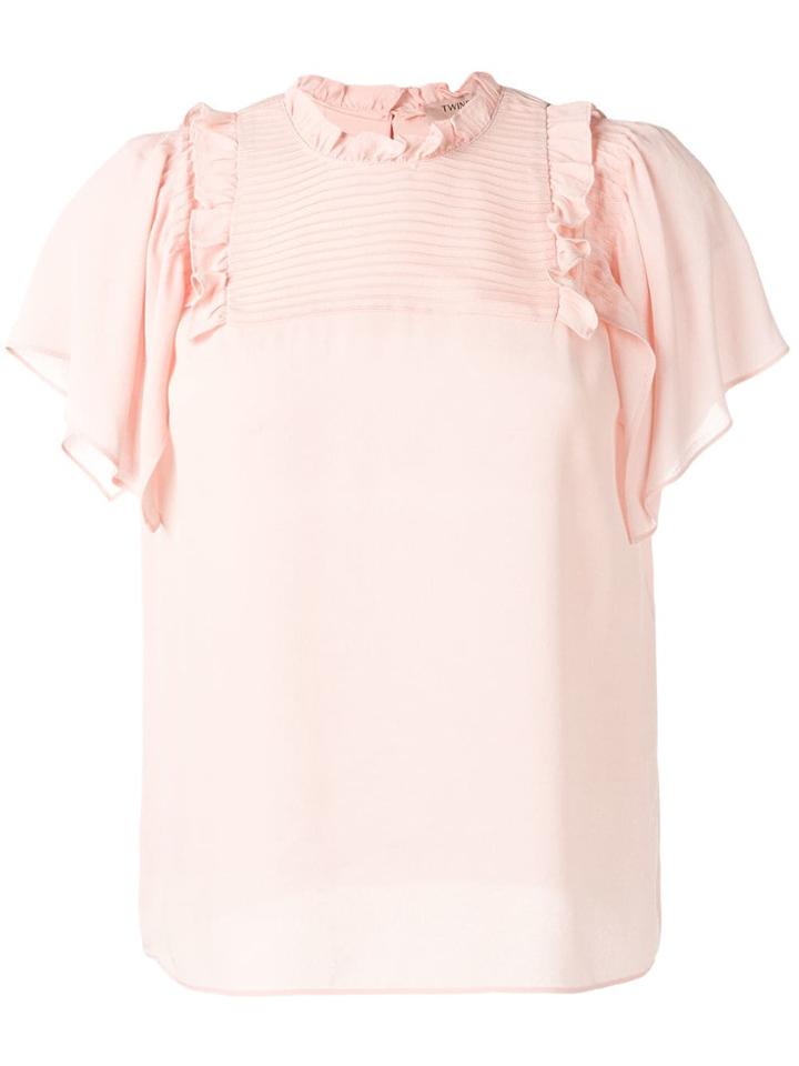 Twin-set Ruffle Short Sleeve Blouse - Pink