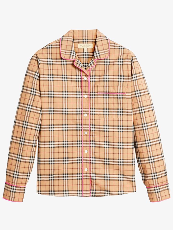 Burberry Contrast Piping Vintage Check Pyjama-style Shirt - Brown