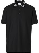 Burberry Logo Intarsia Cotton Piqué Polo Shirt - Black
