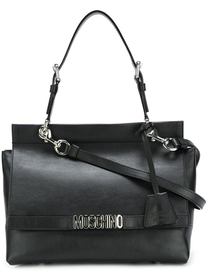 Moschino Logo Plaque Tote, Women's, Black, Leather