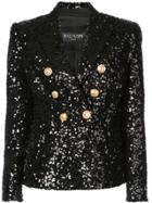 Balmain Sequined Double-breasted Blazer - Black