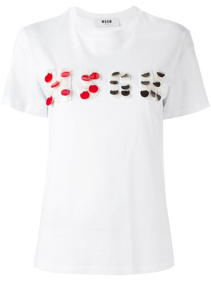 Msgm Logo Embellished T-shirt, Women's, Size: Small, White, Cotton