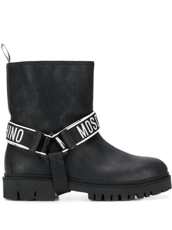 Moschino Logo Band Ankle Boots - Black