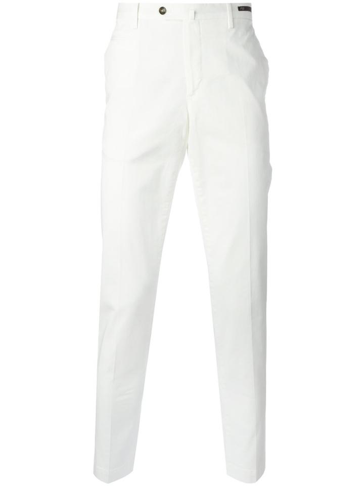Pt01 Off Centre Button Chinos, Men's, Size: 58, White, Cotton/spandex/elastane