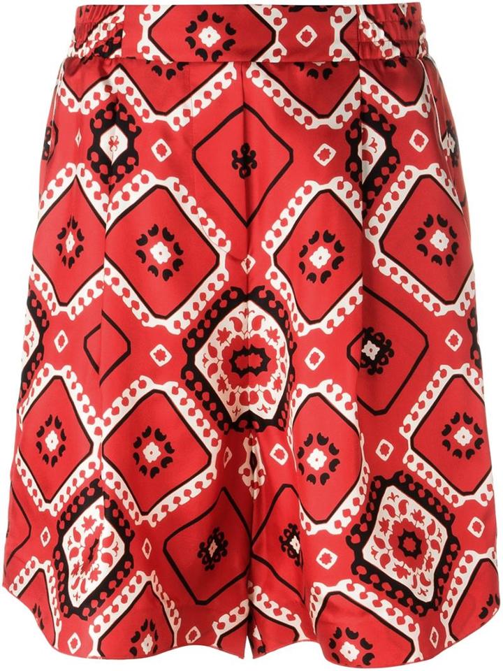 For Restless Sleepers Geometric Print Shorts, Women's, Size: Medium, Red, Silk