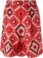 For Restless Sleepers Geometric Print Shorts, Women's, Size: Medium, Red, Silk