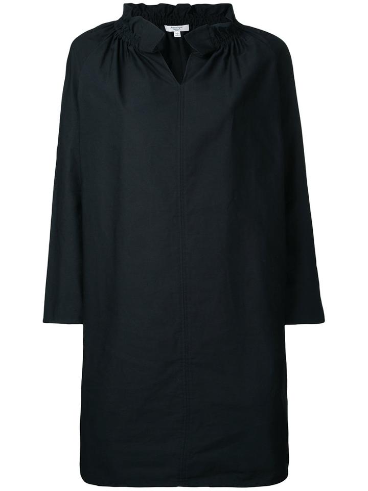 Ruffle Collar Dress - Women - Cotton/linen/flax - 1, Black, Cotton/linen/flax, Atlantique Ascoli