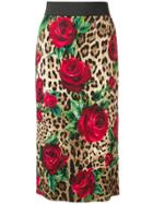 Dolce & Gabbana Rose Fitted Skirt - Brown