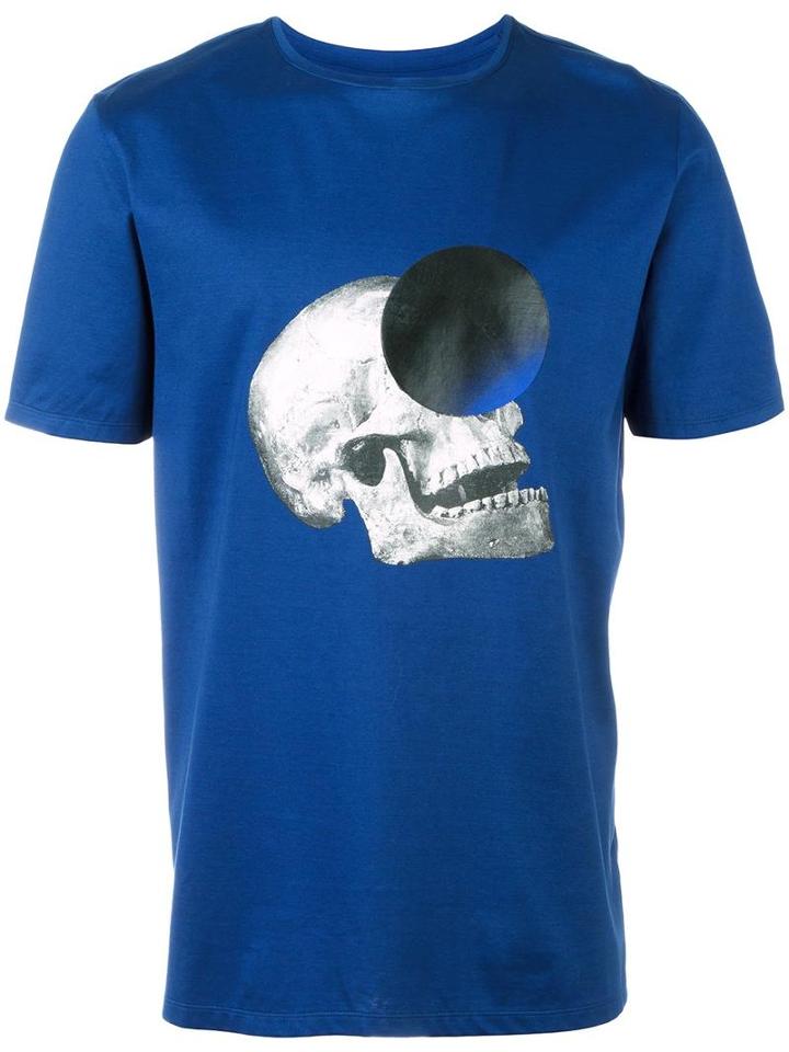 Cy Choi Skull Print T-shirt, Men's, Size: Large, Blue, Cotton