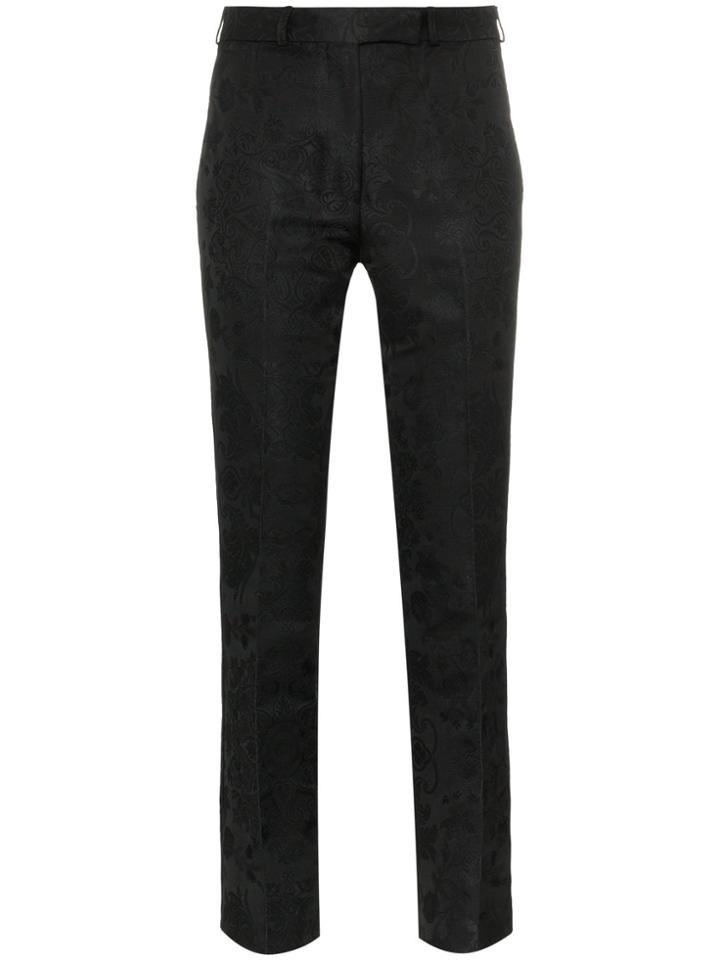 Etro Floral Embossed Slim-leg Trousers - Black