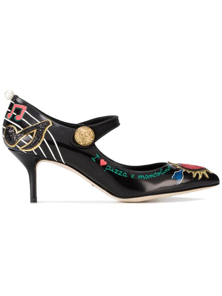 Dolce & Gabbana Black Embellished Leather Mary Jane 70 Pumps