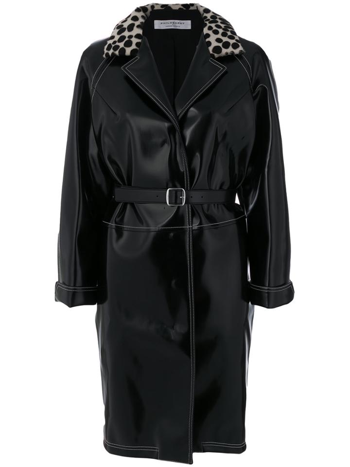 Philosophy Di Lorenzo Serafini Belted Contrast Collar Trench - Black