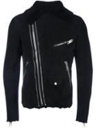 Les Hommes Biker Jacket, Men's, Size: 48, Black, Sheep Skin/shearling