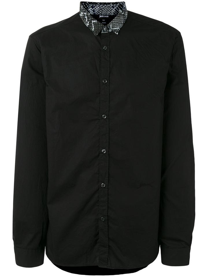 Just Cavalli Snakeskin-effect Collar Shirt, Men's, Size: 48, Black, Cotton