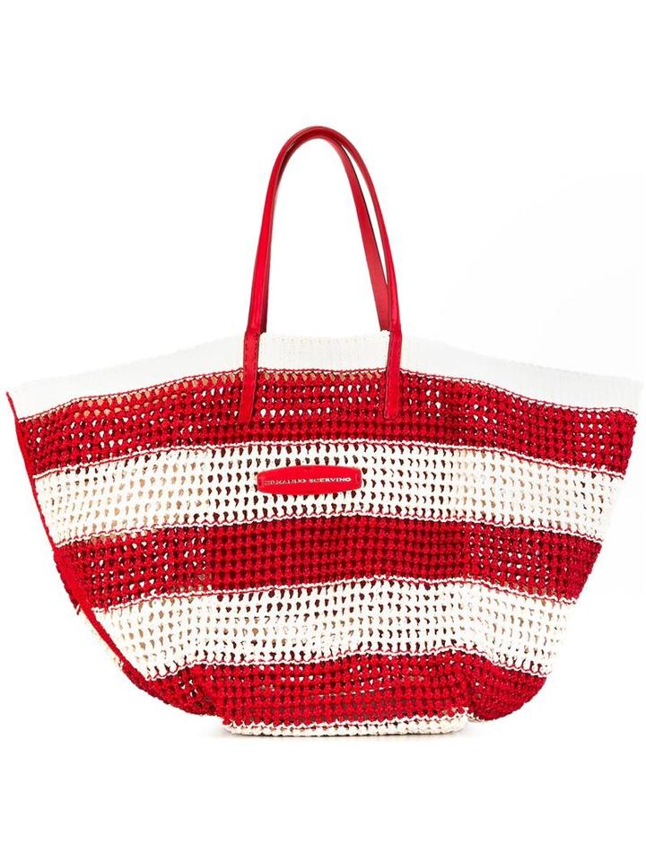 Ermanno Scervino Striped Tote, Women's, Red, Cotton/leather/viscose