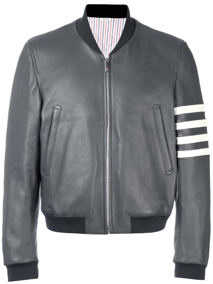Thom Browne Leather Bomber Jacket, Men's, Size: 3, Grey, Cotton/cupro/deer Horn