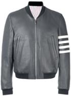 Thom Browne Leather Bomber Jacket, Men's, Size: 3, Grey, Cotton/cupro/deer Horn