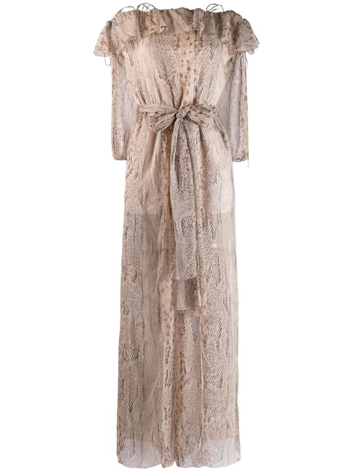 Blumarine Sheer Tie Waist Dress - Neutrals
