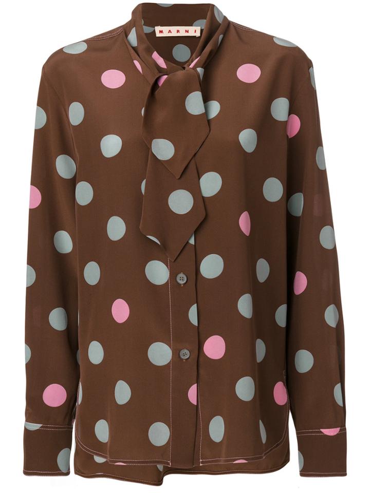 Marni Spotted Pussy Bow Blouse - Brown
