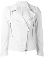 Sylvie Schimmel Biker Jacket With Silver Tone Zippers, Women's, Size: 40, White, Lamb Skin