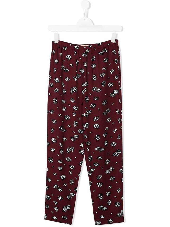 Marni Kids Floral Embroidered Trousers - Purple