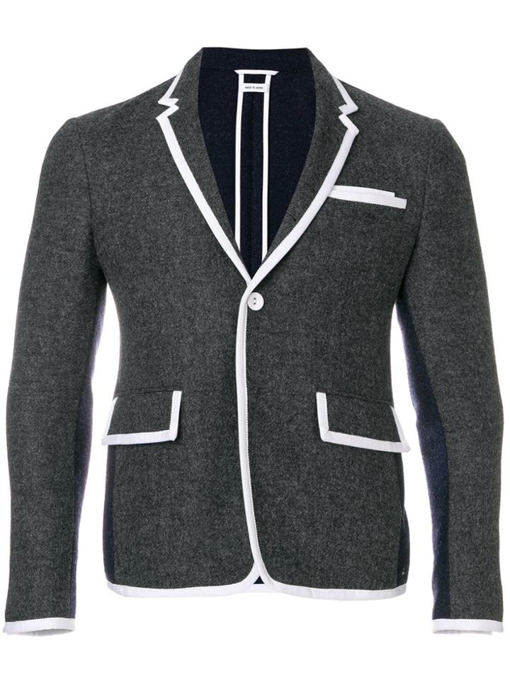 Thom Browne Grosgrain Tipping Bicolor Sport Coat - Grey