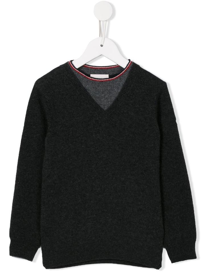 Moncler Kids Twin Panel V-neck Jumper, Boy's, Size: 8 Yrs, Grey