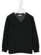 Moncler Kids Twin Panel V-neck Jumper, Boy's, Size: 8 Yrs, Grey