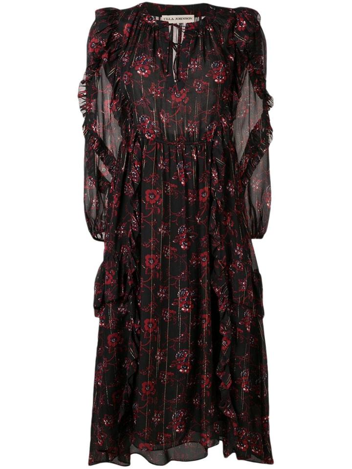 Ulla Johnson Tie Neck Floral Maxi Dress - Black
