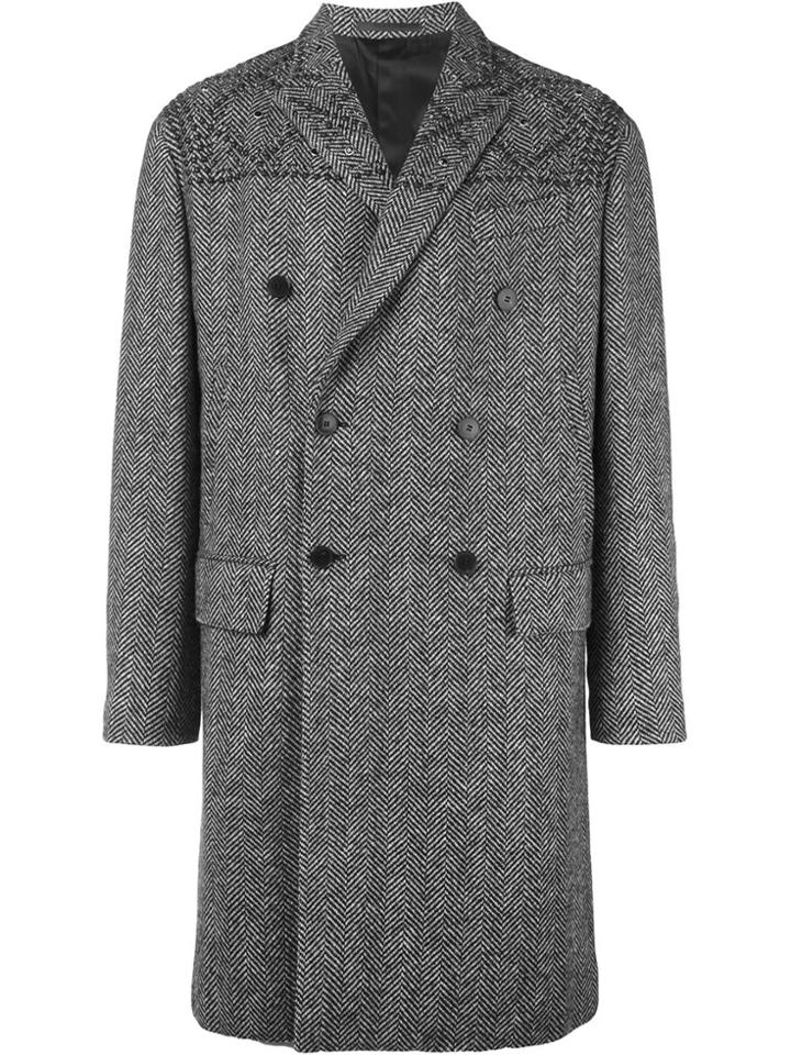 Valentino Double Breasted Herringbone Coat - Black