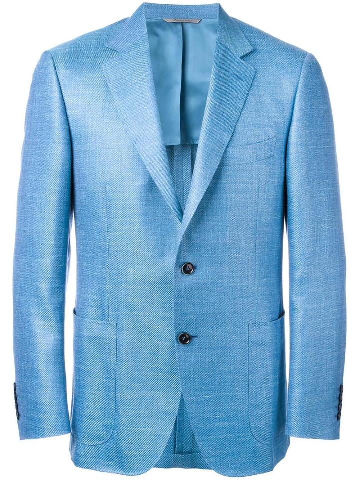 Canali Patch Pockets Blazer, Men's, Size: 56, Blue, Silk/linen/flax/wool/cupro