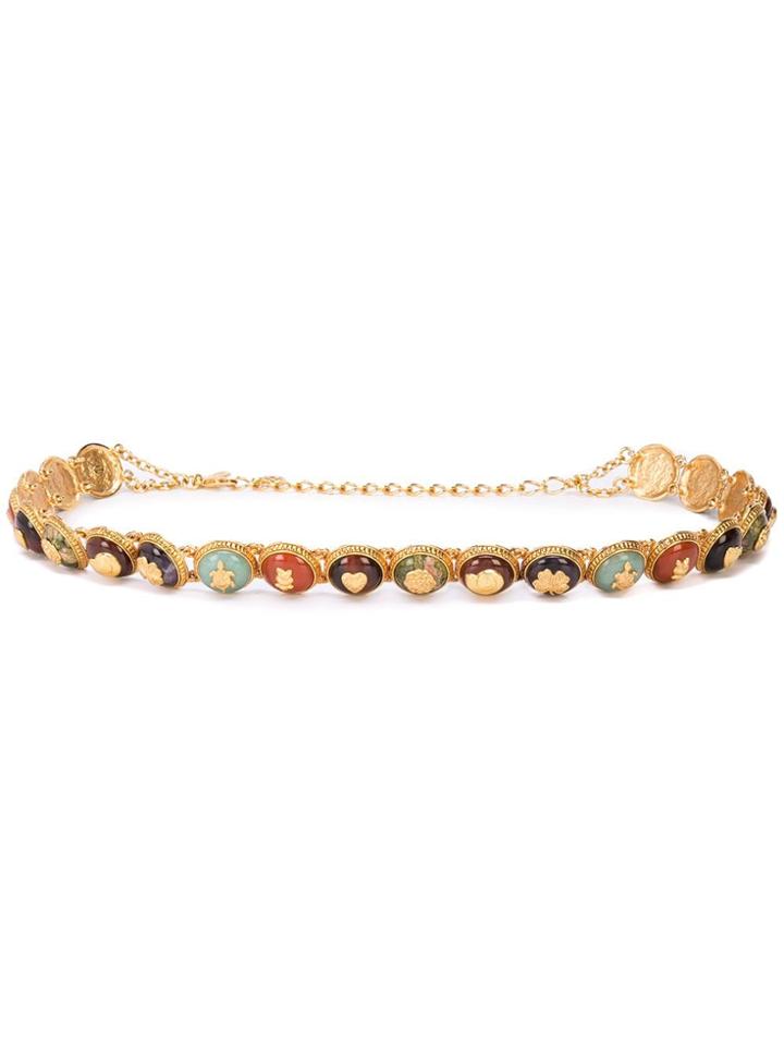 Oscar De La Renta Semi-precious Stones Belt - Gold