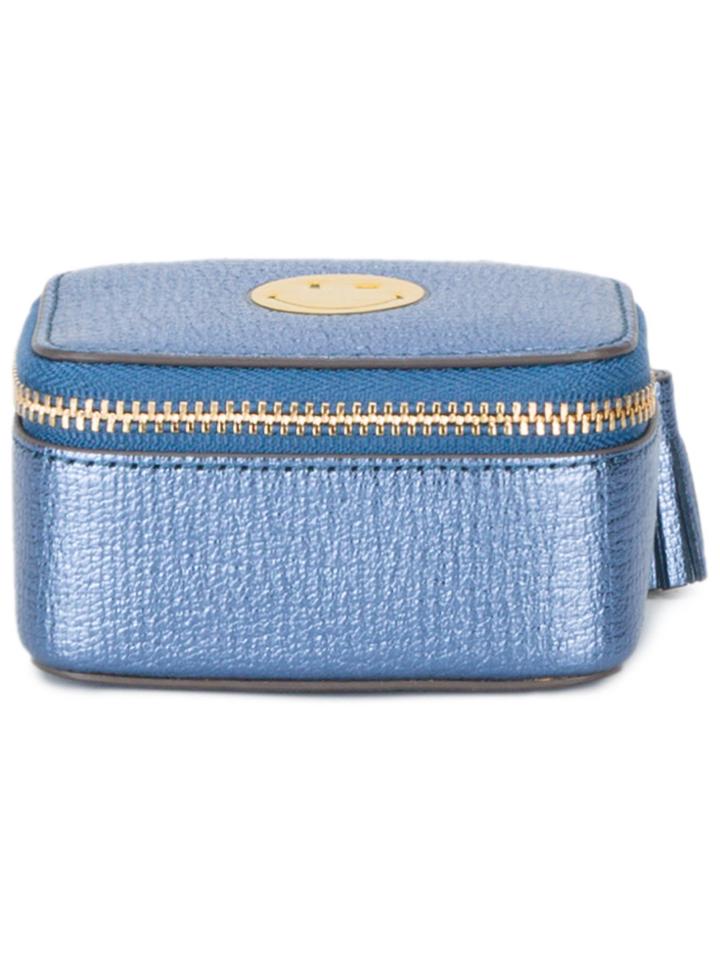 Anya Hindmarch Metallic Blue Leather Smiley Box Purse