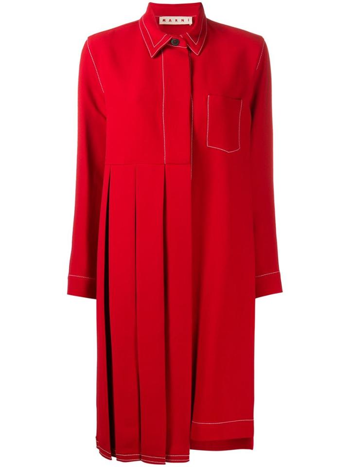 Marni Pleated Shirt Dress - Red