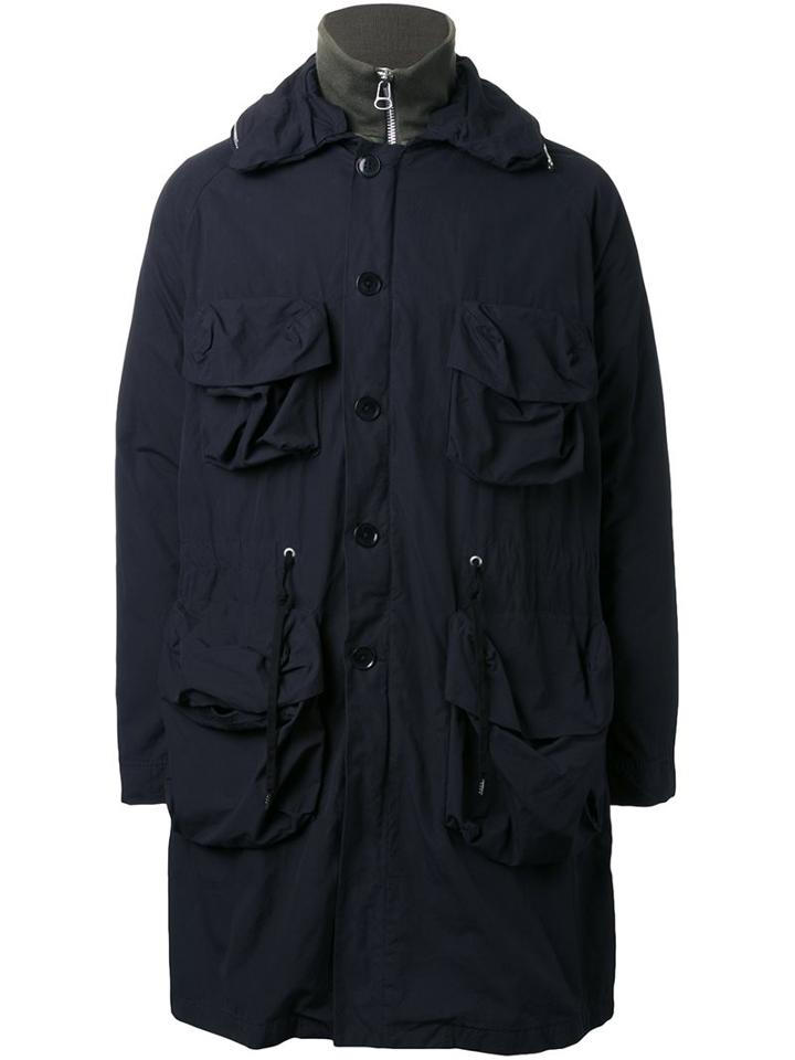 08sircus Patch Pocket Hooded Coat, Men's, Size: 4, Blue, Cotton
