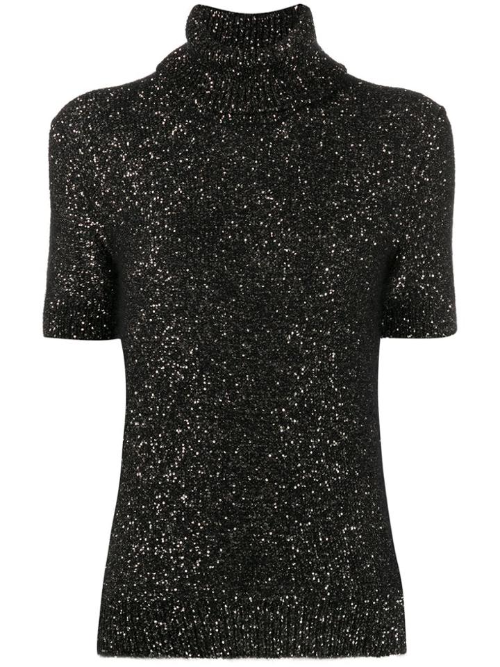 Dolce & Gabbana Short Sleeve Glitter Jumper - Black