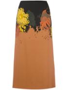 Dries Van Noten Abstract Floral Print Skirt, Women's, Size: 40, Yellow/orange, Spandex/elastane/viscose