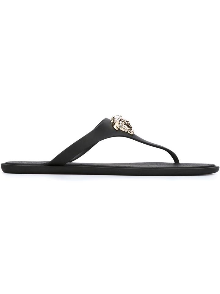 Versace Medusa Flip Flops, Women's, Size: 36, Black, Rubber/pvc
