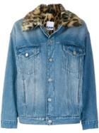Sjyp Leopard Print Collar Denim Jacket - Blue