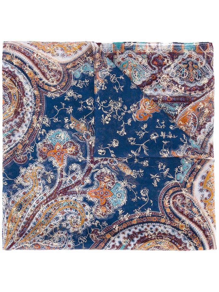 Etro Paisley Print Embellished Scarf, Women's, Blue, Silk