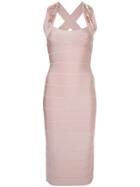 Hervé Léger Beaded Appliqué Midi Dress - Pink