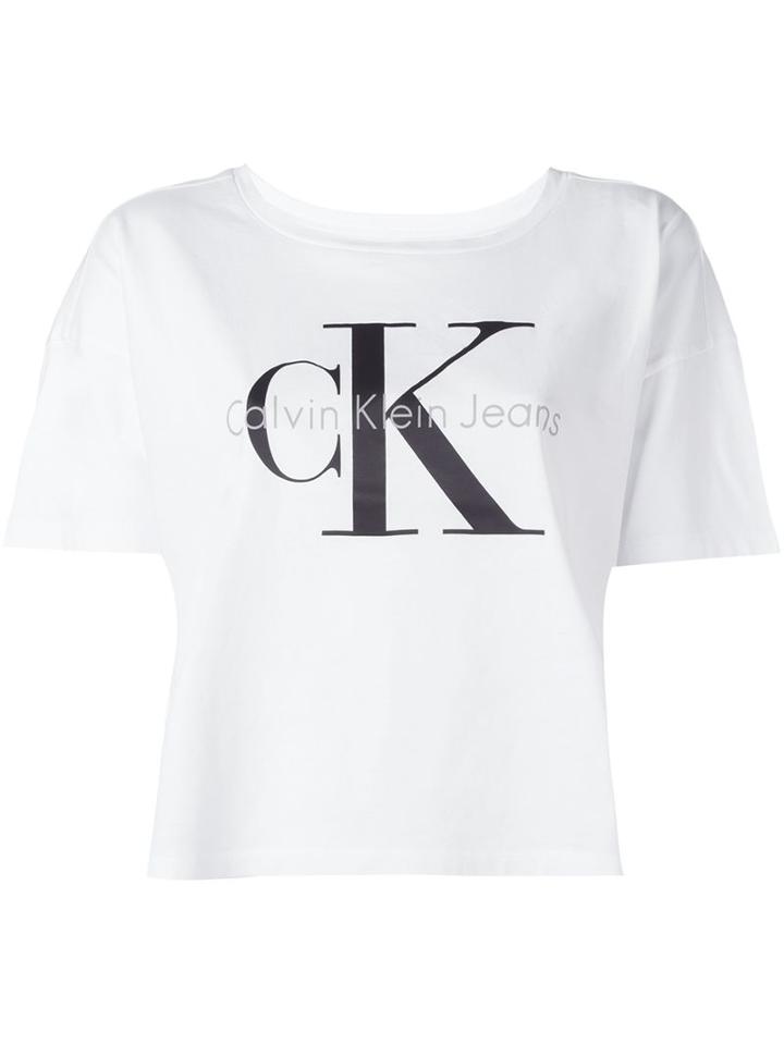 Calvin Klein Jeans Logo Print T-shirt, Women's, Size: Small, White, Cotton