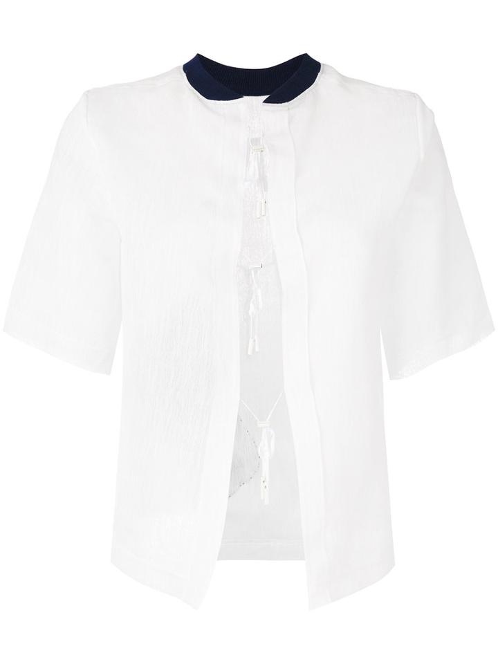 Steven Tai - Short Sleeve Tie Front Blouse - Women - Polyester - S, White, Polyester